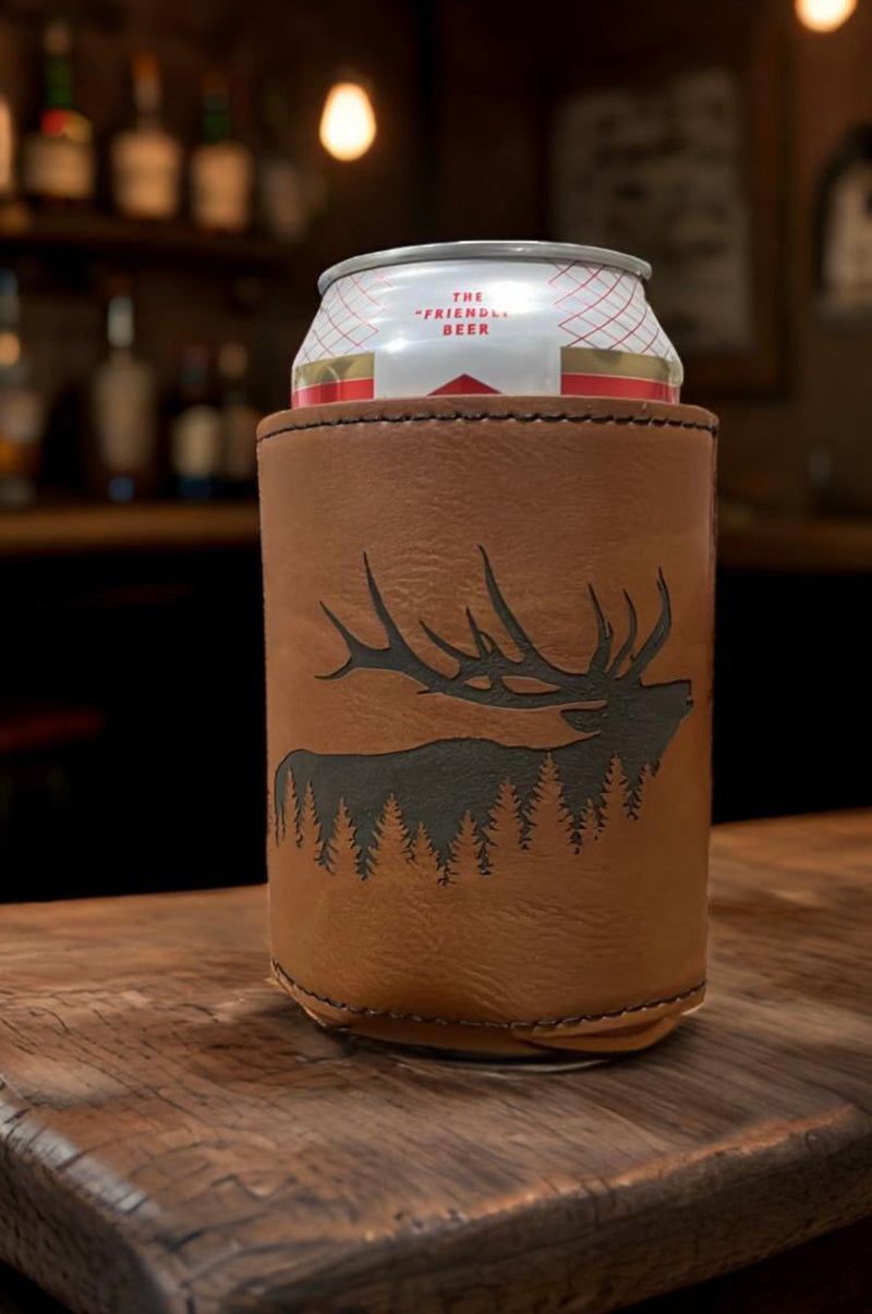 Elk Pines, Leather Style Can Coozie