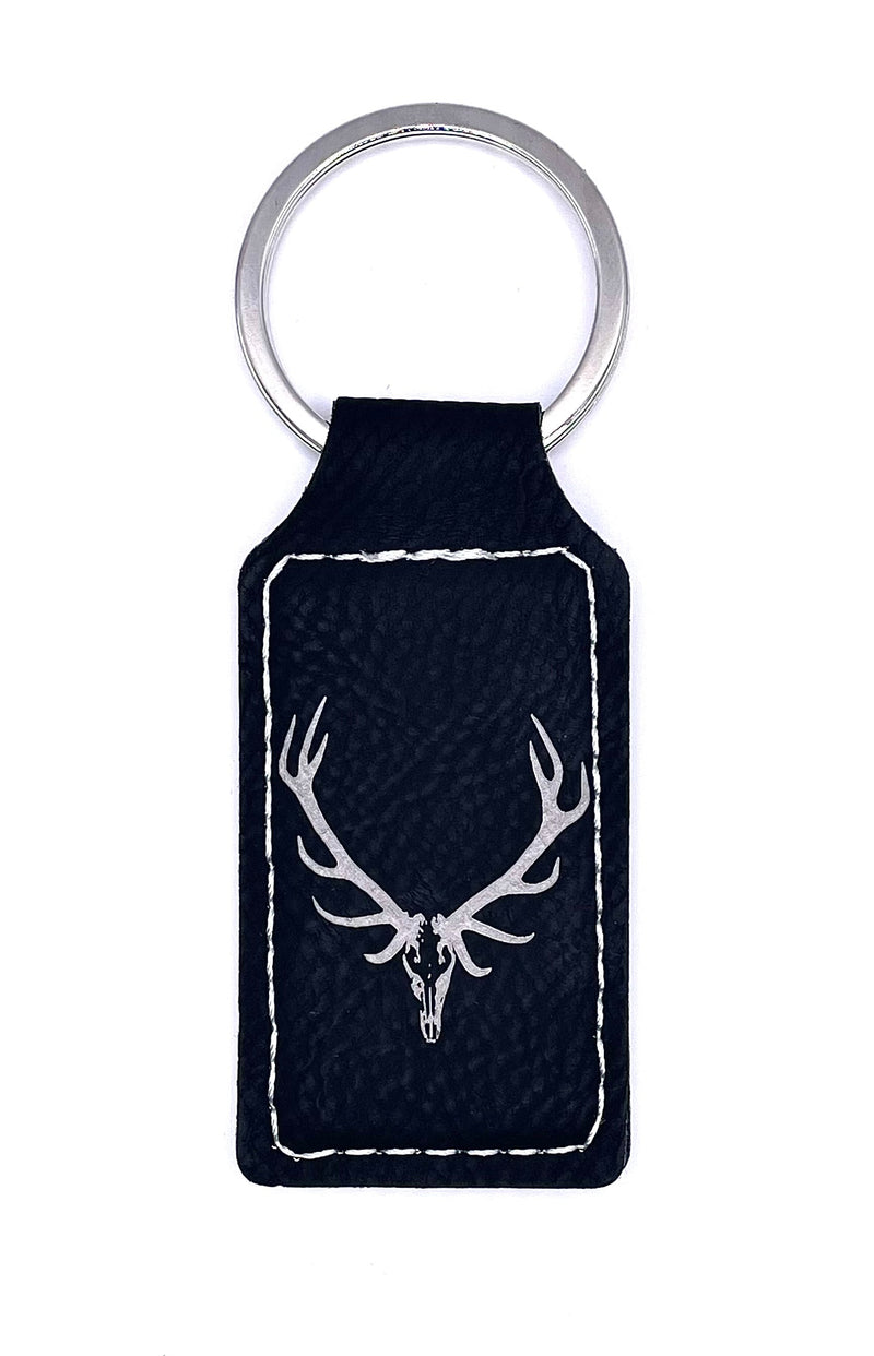 Bull Elk Skull, Leather Engraved Keyring