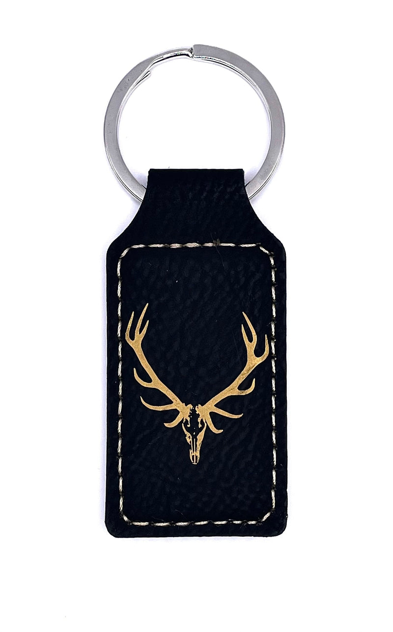 Bull Elk Skull, Leather Engraved Keyring